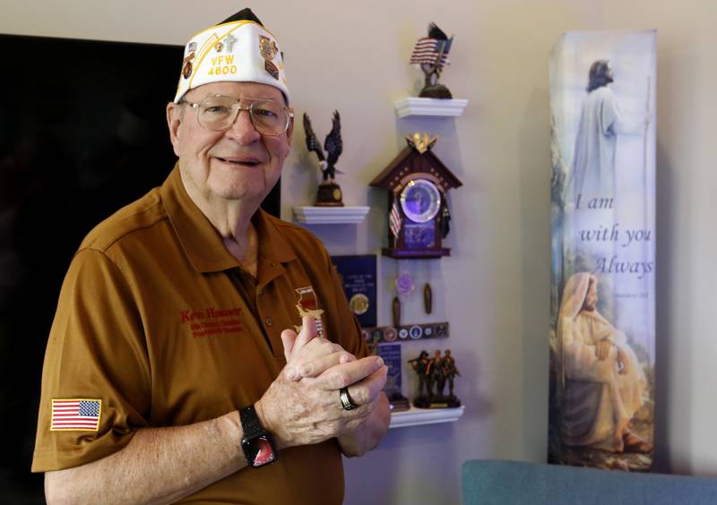 Veteran Ken Hauser, who served in Viet Nam, at his home in Crystal Lake, on Wednesday, October, 30, 2024. Hauser continues to serve as a chaplain to local veterans through the McHenry VFW and other places.