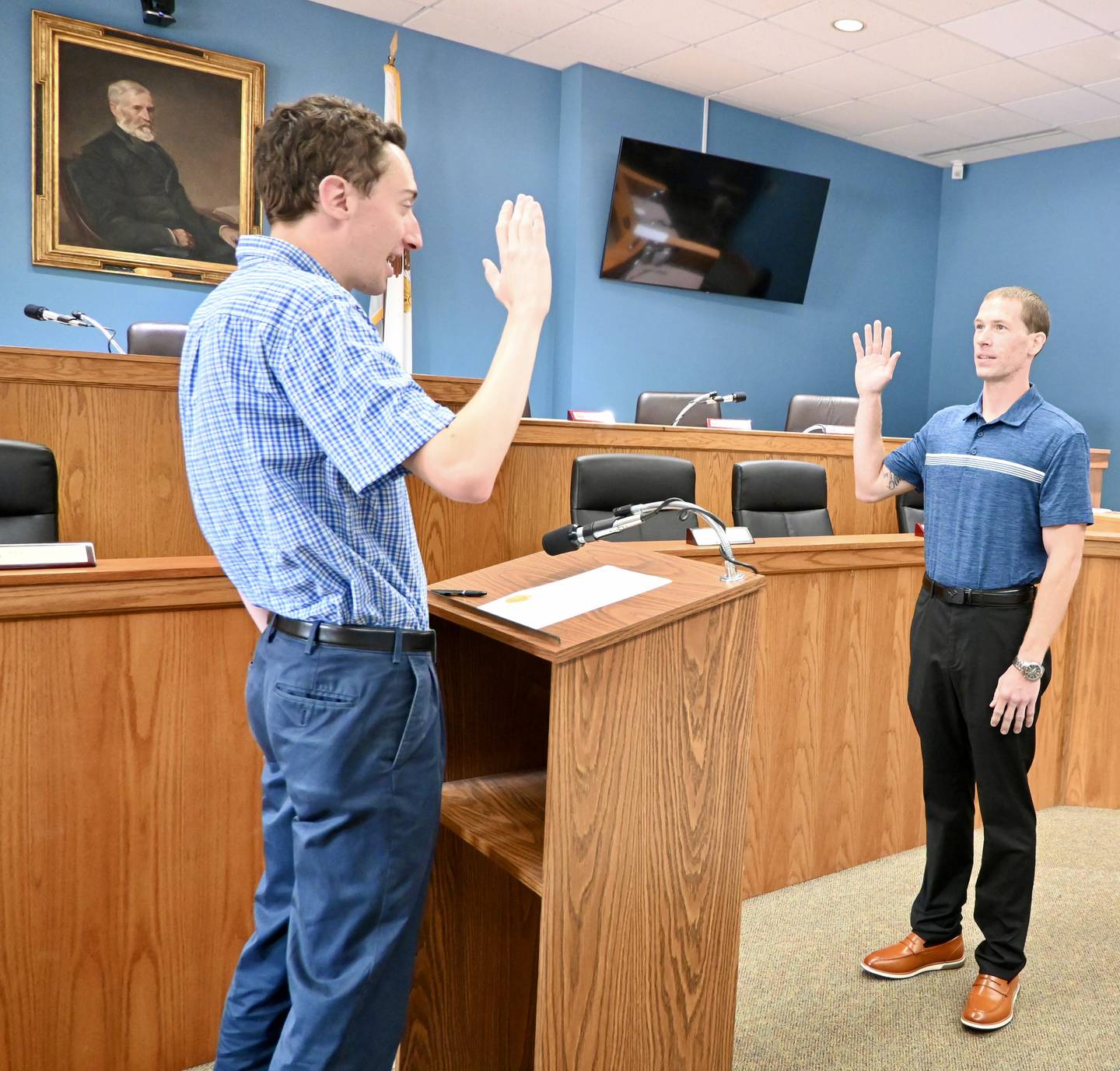 Brandon Wilson, a La Salle native, was given the oath by Deputy Clerk Brent Bader on Thursday.