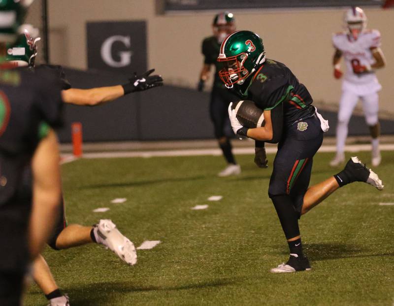 L-P's Rylynd Rynkewicz runs toward the goal line to score a touchdown against Ottawa on Friday, Oct. 3, 2025 at Howard Fellows Stadium.