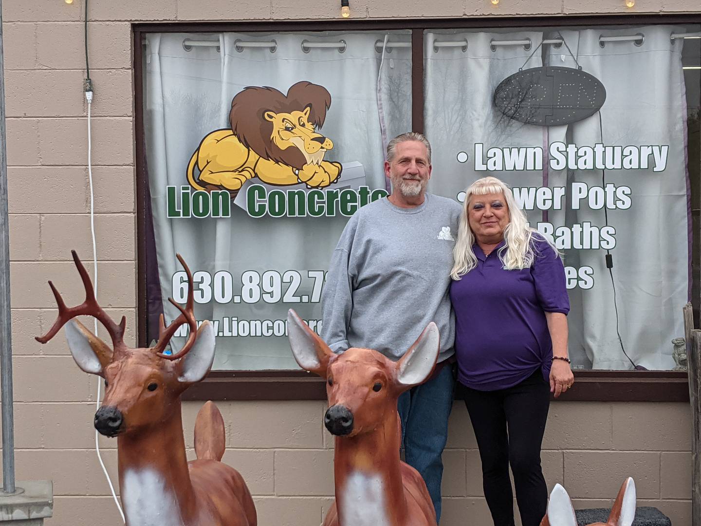 Lion Concrete, which was founded in 1925, is celebrating its 100th anniversary this year. The company, owned by Oswego couple Valerie and Scott Neupert, is now in its third generation. Lion Concrete, located at 4080 Route 71 in Oswego, specialize in high-quality concrete products and services, focusing on hard-to-find concrete statuary and the restoration of vintage family concrete pieces.