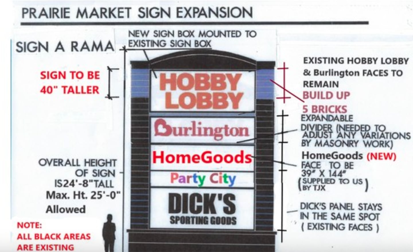 As part of the project, Oswego Partners is also proposing a larger monument sign at the southwest corner of Route 34 and Prairie Market Drive. At 24.67 feet, the sign would still be under the 25 foot maximum height.