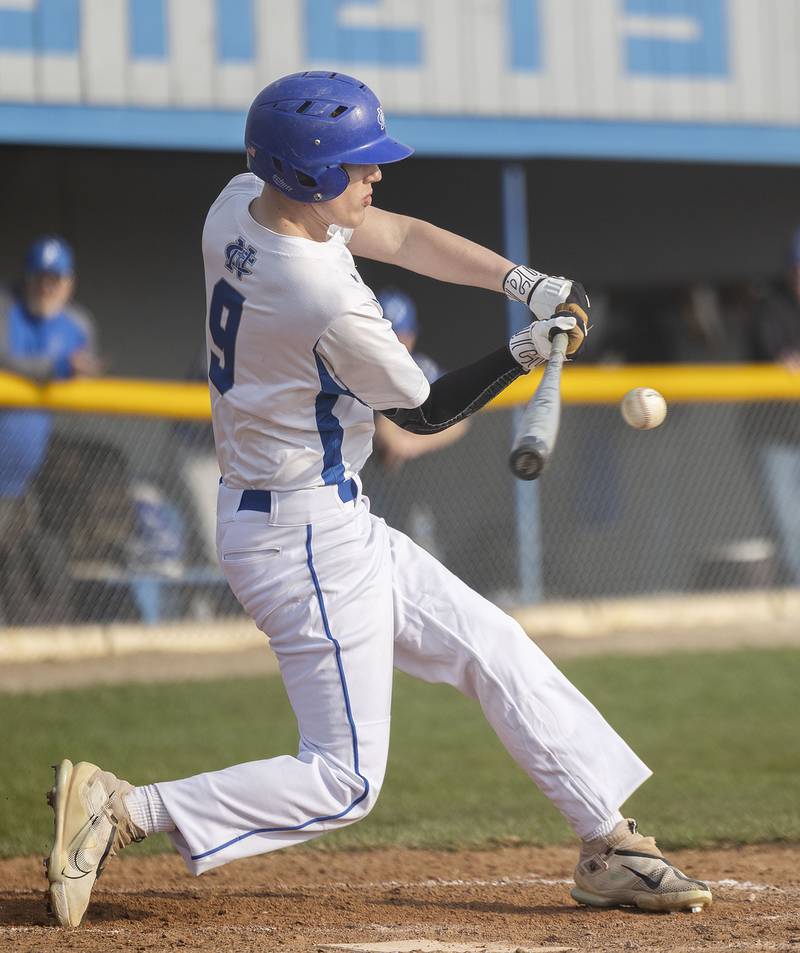 Newman’s Joe Oswalt connects for a hit against Princeton Thursday, April 10, 2025.