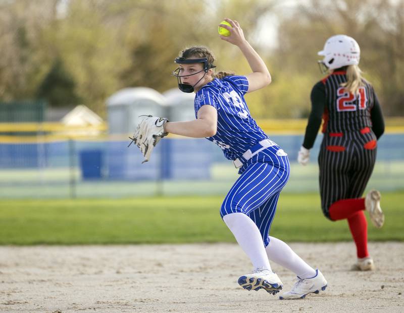 Newman’s Veronica Haley throws home but was late for the out against Hall Monday, April, 21, 2025.