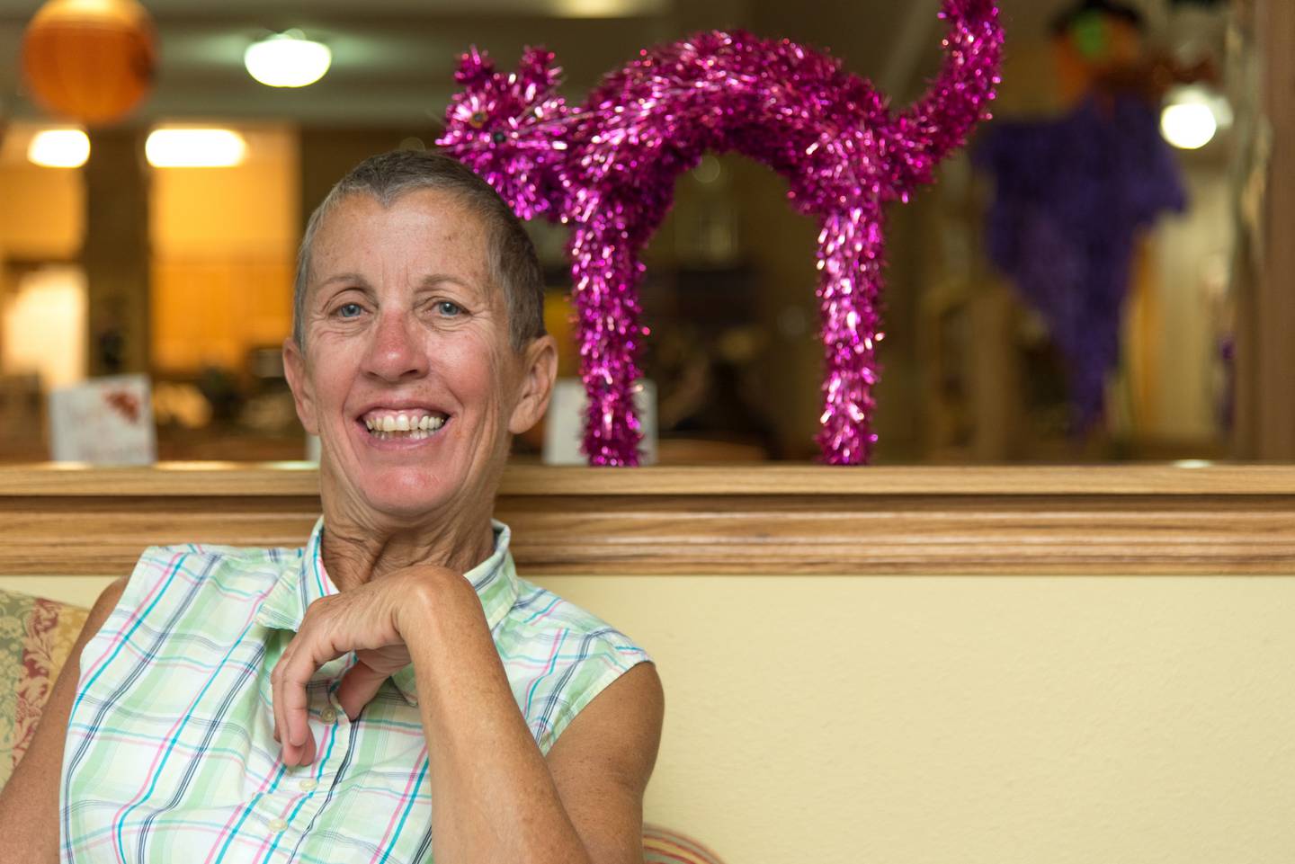 Timbers of Shorewood volunteer Joni Hilger takes a "smile" break while working at The Timbers' annual spook house in 2017.