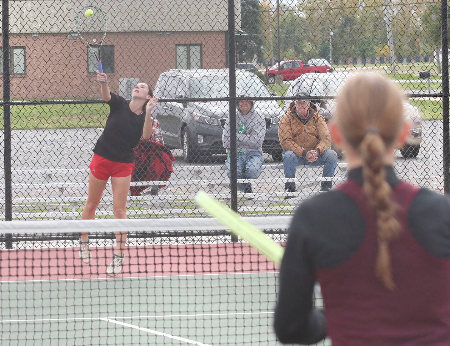 Ottawa senior Layne Krug plays Morris junior Julia Borgstrom in the semifinals of the Class 1A Sectional tennis meet on Monday, Oct. 16, 2023 at the La Salle-Peru Sports Complex in La Salle.