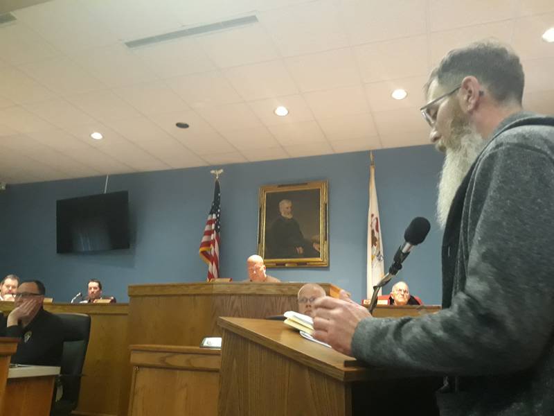 La Salle resident Jamie Hicks addresses the La Salle City Council on Monday, April 3, 2023, about environmental concerns in the aftermath of the Jan. 11 Carus Chemical fire.