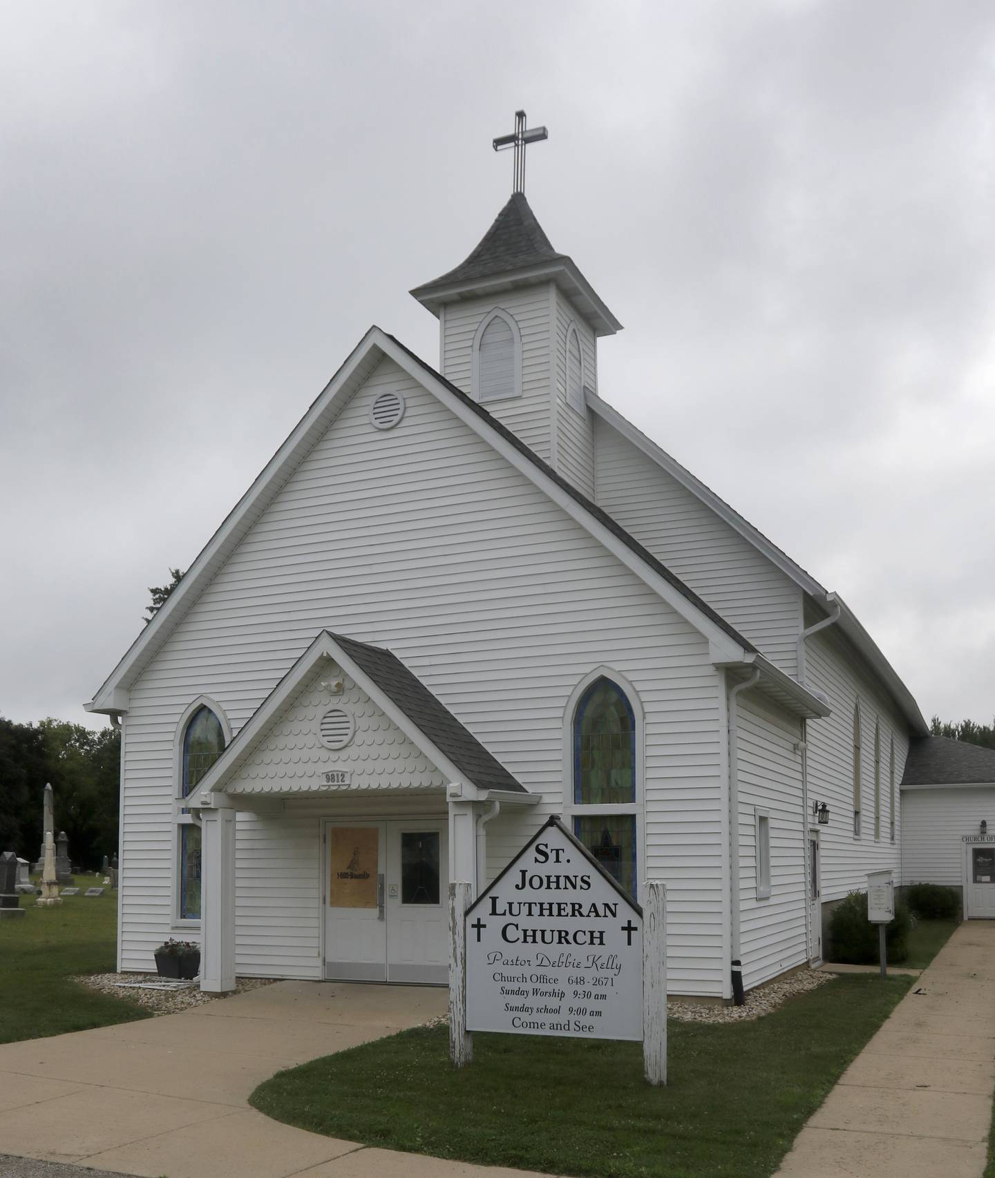 The St. John’s Lutheran Church on Friday, July 11, 2025, after a fire overnight at the Hebron church.