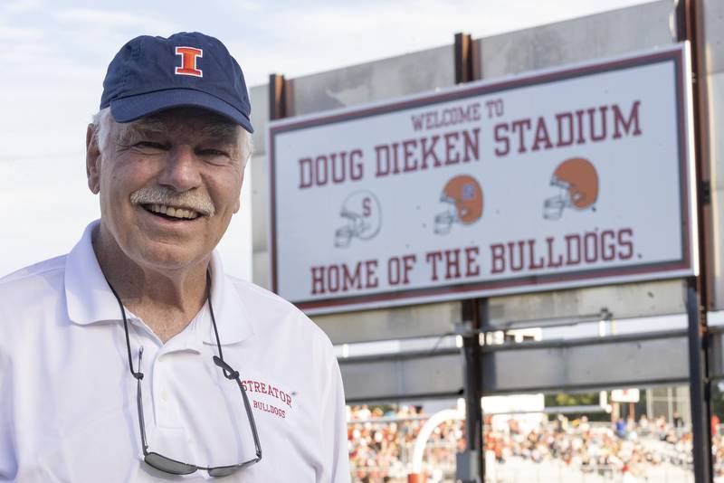 Doug Dieken is honored during a renaming ceremony on Friday, Sept. 2, 2022 in Streator. Dieken was a Illini and Cleveland Browns star and Streator High School Graduate.