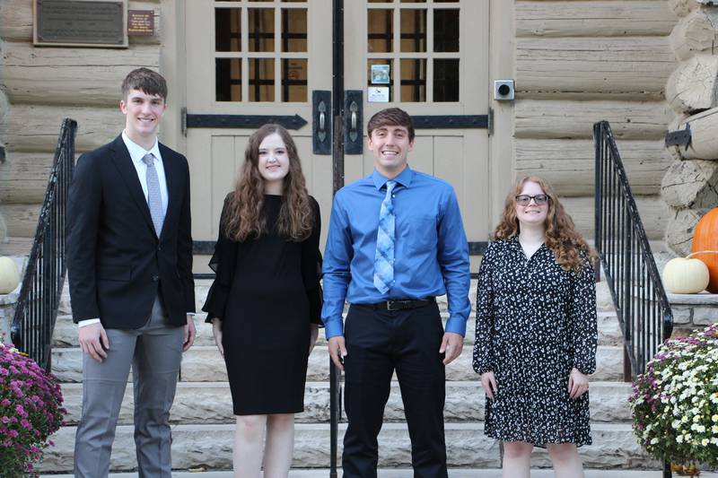 Illinois Valley Community College 21st Century Scholar Gunnar Jauch (left) with finalists Makayla Ritko, Eric Lane and Chloe Bruce.