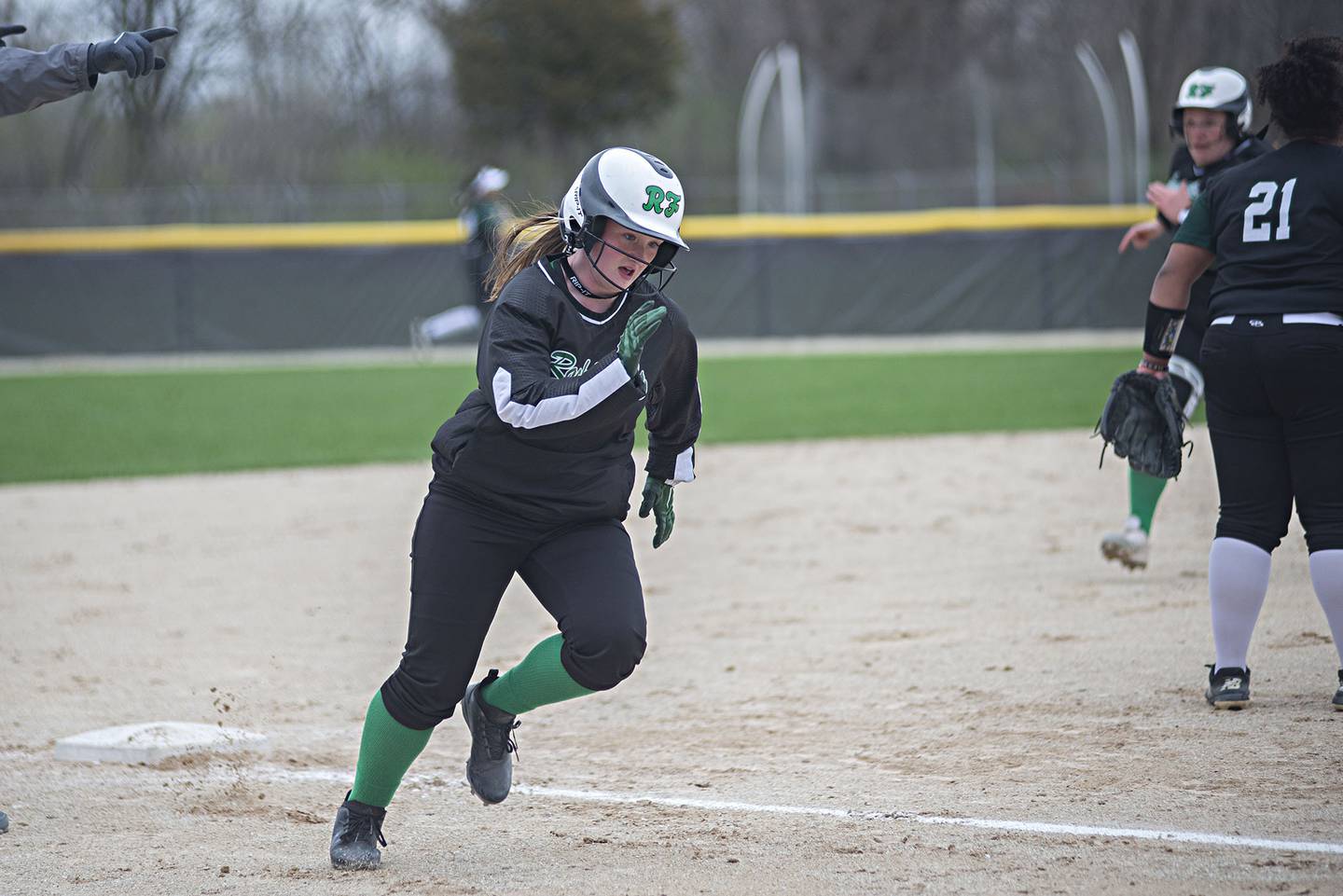Rock Falls’ Jersey Thomas rounds third to score against North Boone Monday, April 25, 2022.