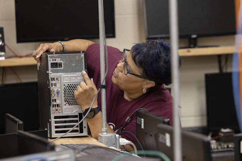 Instructor Mary Worley leads her computer science trades camp Thursday, July 13, 2023 at WACC.