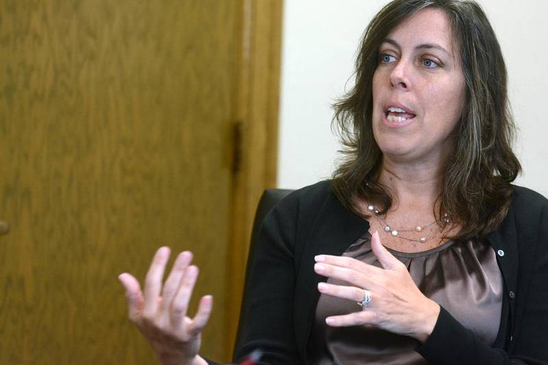 Diane McGinley, who will be Glen Ellyn's next village president, talks April 28 at the Glen Ellyn Civic Center about her transition to the new position.