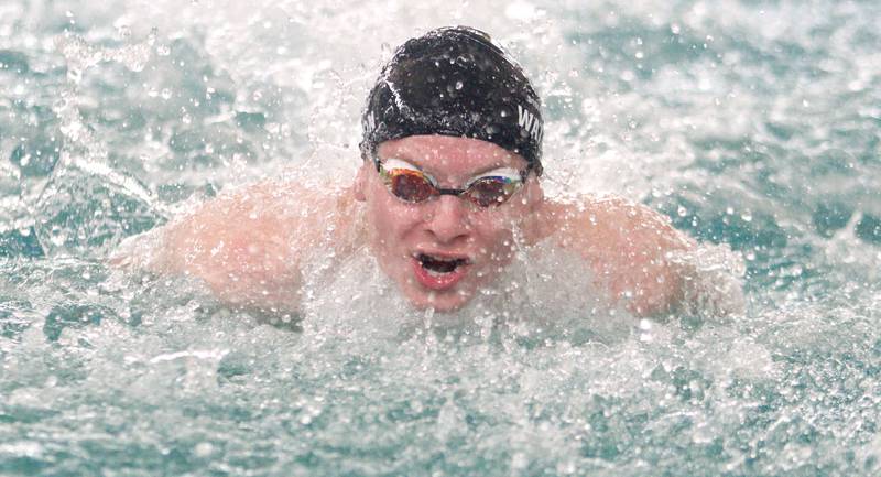 Drew Watson of Cary-Grove co-op swims the 200-Yard Individual Medley during the Fox Valley Conference Swimming Championships at Woodstock North High School Saturday.