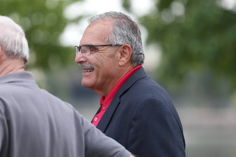 Crest Hill Mayor Raymond Soliman attends a special Flag Day ceremony dedicating a memorial to remember the 28 World War II Submarines that traveled through Joliet on their way to the Pacific theater in Bicentennial Park on Wednesday, June 14, 2023 in Joliet.