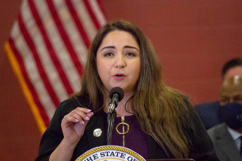 Rep. Delia Ramirez, House Housing Committee chair, speaks during an event last year in Springfield. On Wednesday, she discussed during a virtual hearing how the Illinois Emergency Homeowner Assistance Fund will provide relief to those experiencing financial hardships due to COVID-19.