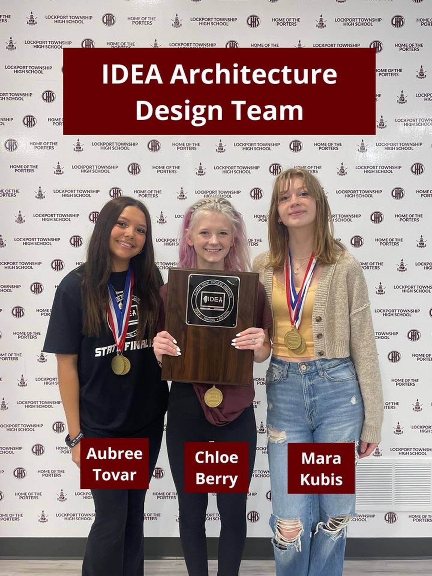 Aubree Tovar, Mara Kubis and Chloe Berry were named State Champions in the Architecture Design Team category. This was Berry’s third State Championship victory.