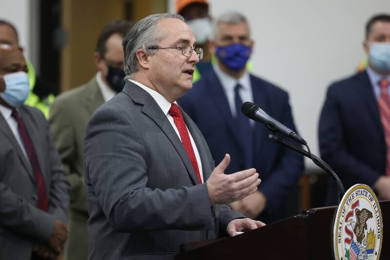 John Connor, Illinois Senate 43rd District, speaks about the Rebuild Illinois project and more specifically the extension of Houbolt Road at a press conference held at Joliet Junior College. Thursday, Jan. 20, 2022 in Joliet.