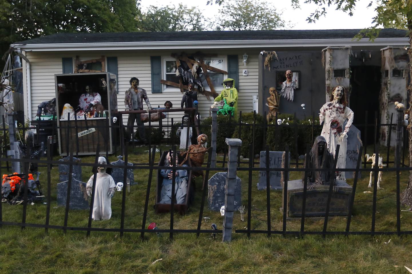 A scene from Chris Skaja's "Massacre on McKinley" Halloween display at his home, 4 McKinley St. in Lake in the Hills, on Wednesday, Oct. 5, 2022.