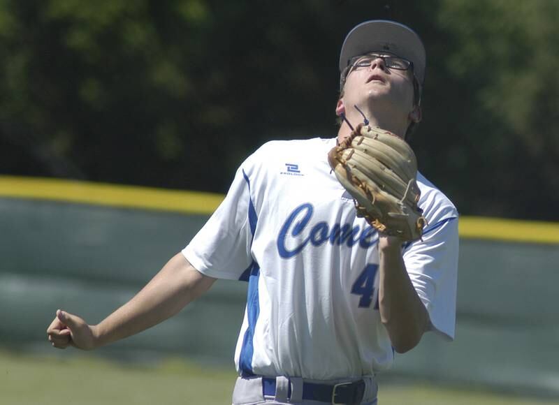 Newman right fielder Chase Decker  eyes a fly ball. The action took place in the 2A Regional baseball game at Larry Ybarra field at Newman High School, Saturday, May 18th 2024.