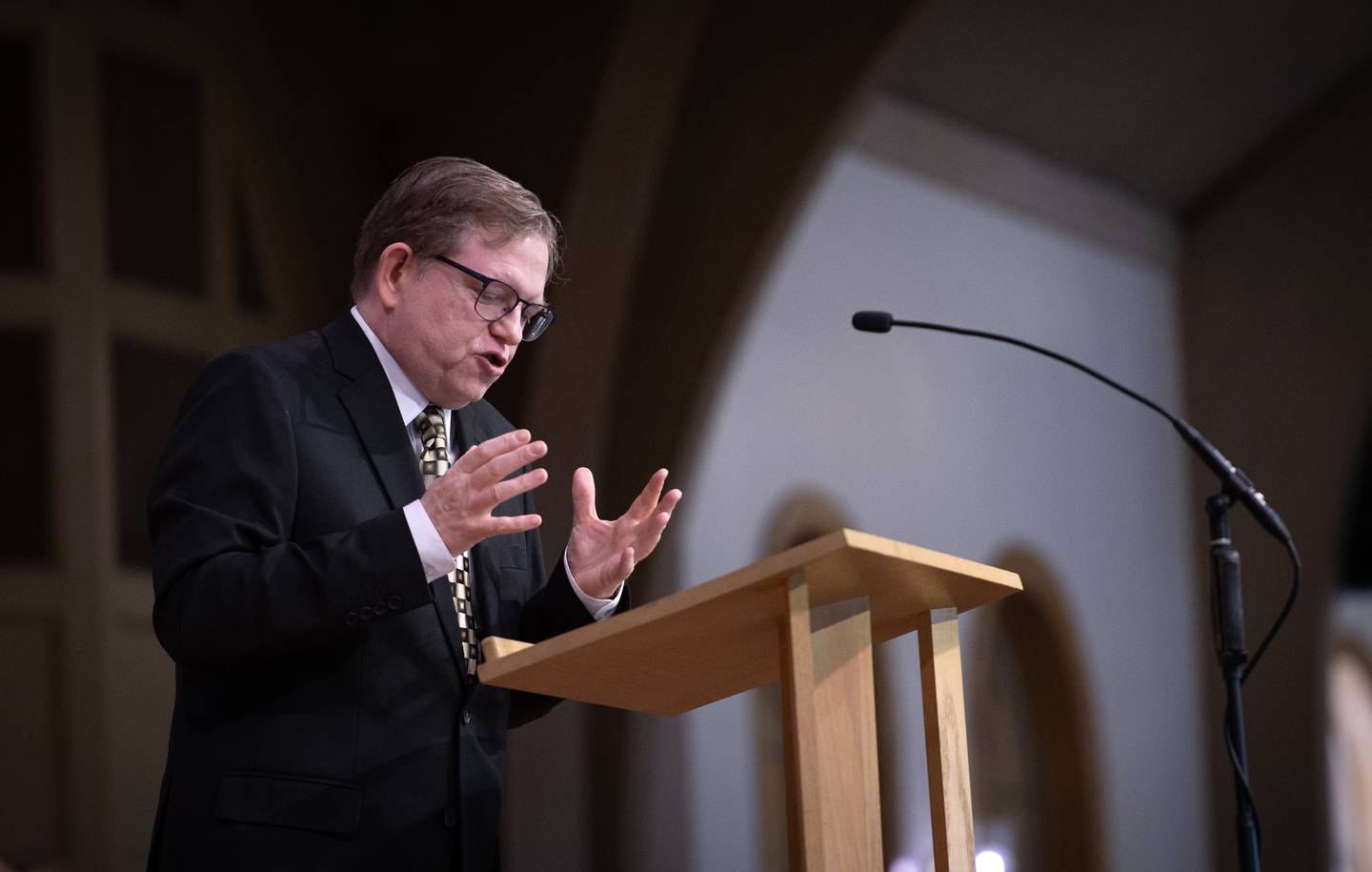 Keynote Speaker Rev. Robert Bushey Jr. speaks during the annual Dr. Martin Luther King Jr. Ecumenical Service at Olivet Nazarene University's College Church on Monday, January 19, 2026.