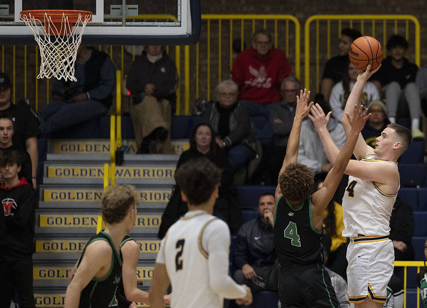 Sterling’s Lucas Austin puts up a shot against Rock Falls Tuesday, Nov. 29, 2022.