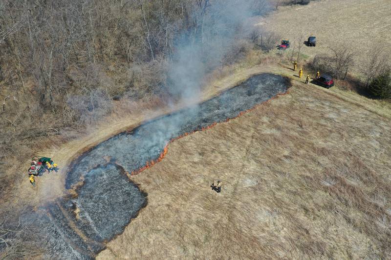 The Illinois Department of Natural Resources conducted a controlled burn on Monday, March 30, 2026 across from Deer Park Golf Club near Oglesby. Approximately 300 acres of prairie were burned during the planned burnoff. The burning of the prairie helps maintain a healthy grassland and prevents invasive plants.