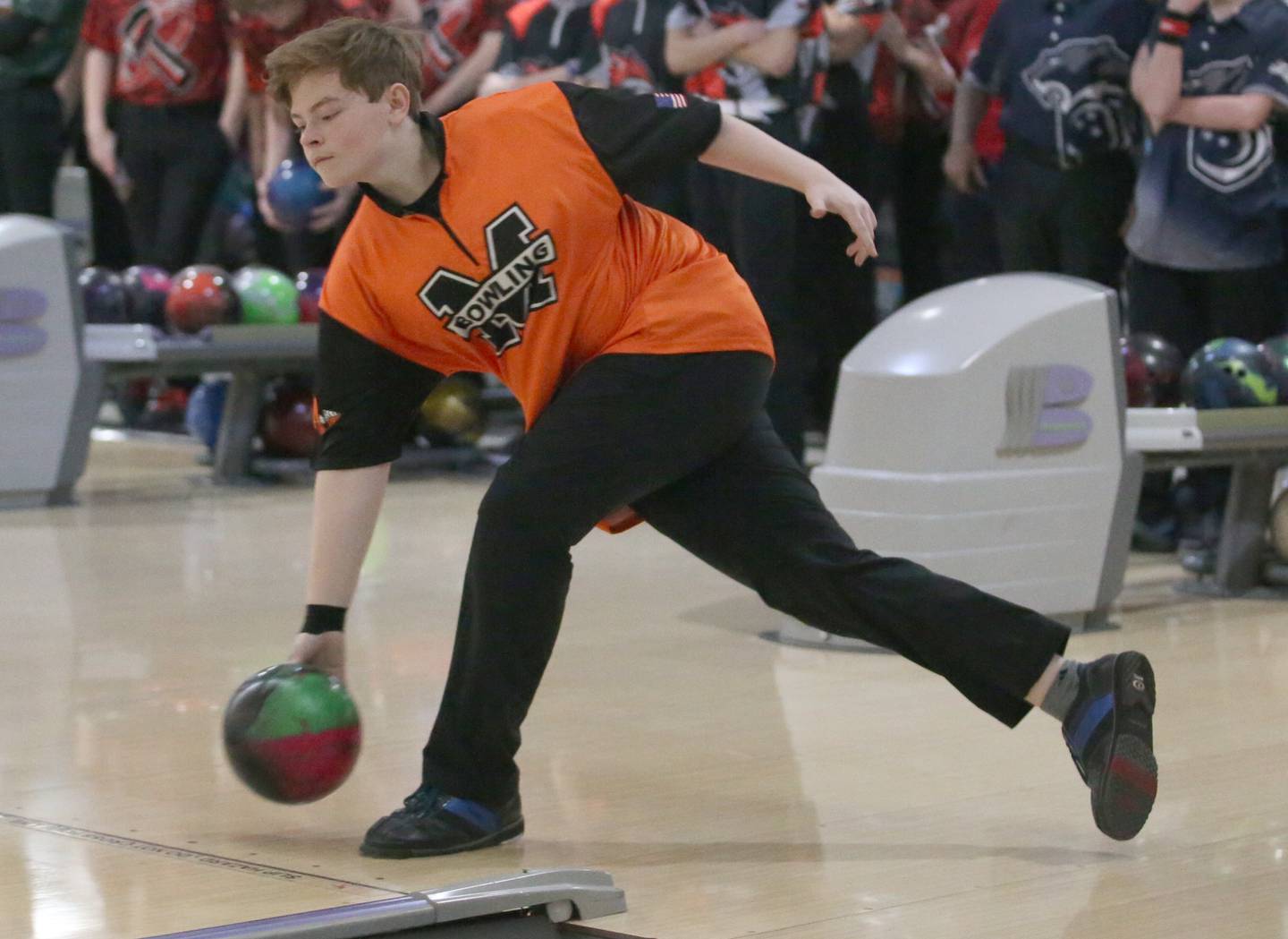 Minooka's Spencer Bruinsma bowls in the Regional Bowling meet on Saturday, Jan. 14, 2023 at the Illinois Valley Super Bowl in Peru.