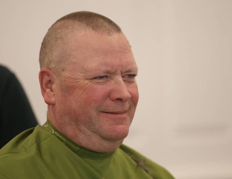 Utica Police Lt. Jay Quinn smiles after shaving his head during the 19th annual Illinois Valley Emergency Services Annual St. Baldrick's Event on Sunday, March 22, 2026 at Senica's Oak Ridge in La Salle.