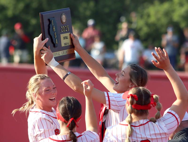 Barrington’s  Fillies celebrate a victory over Huntley  in IHSA Class 4A Sectional Title Game softball action at the Fields of Dreams on the campus of Barrington High School in Barrington on Friday, June 6, 2025.