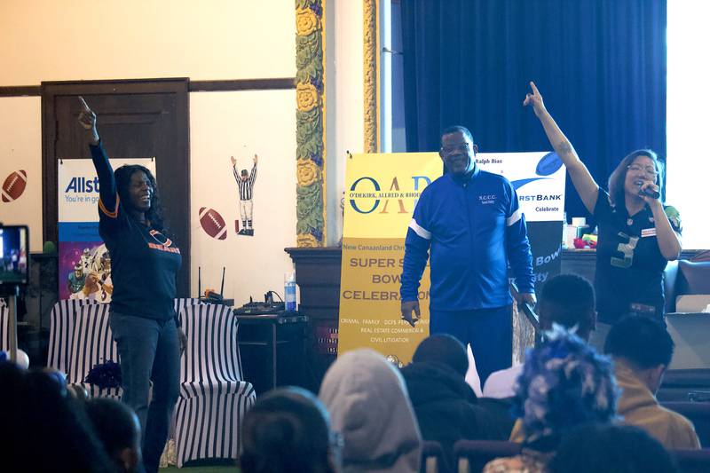 Lake County Treasurer Holly Kim (right), a candidate for Illinois Comptroller, singing at the Super Soul Bowl Sunday community event on Sunday, Feb. 8, 2026 at New Canaanland Christian Church, 225 E. Clinton St., Joliet.