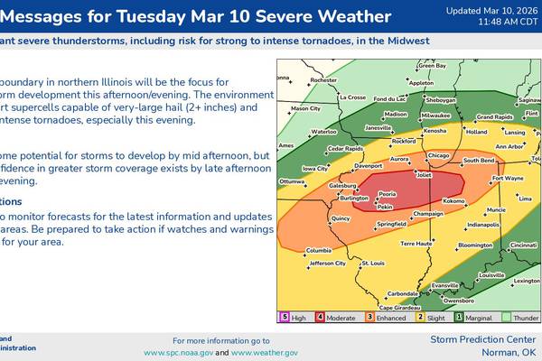 Tornado outbreak risk rises for Illinois as forecasters issue Moderate Risk warning