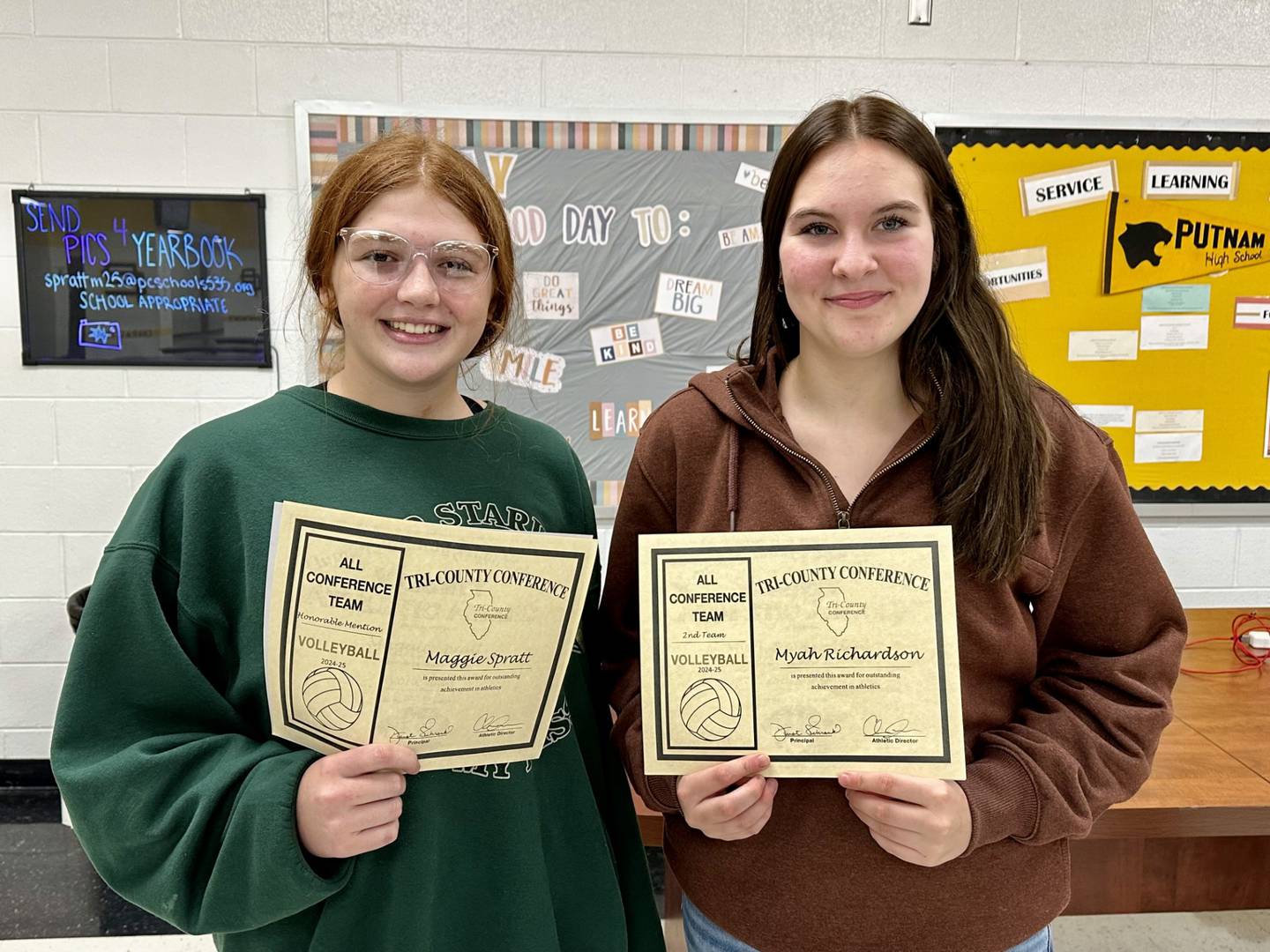 Putnam County's Maggie Spratt (left) was recognized for being Tri-County All-Conference Honorable Mention while Myah Richardson received second-team all-conference recognition.