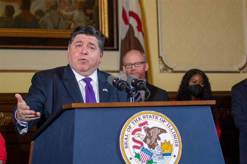 Gov. JB Pritzker takes questions Tuesday during a news conference at his Capitol office. He has faced multiple questions this week about the dysfunction at the Department of Children and Family Services.