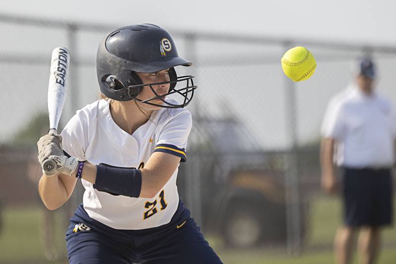 Sterling’s Kaitlyn Taylor watches a pitch against Boylan Tuesday, May 23, 2023 during a class 3A regional semifinal game in Belvidere.