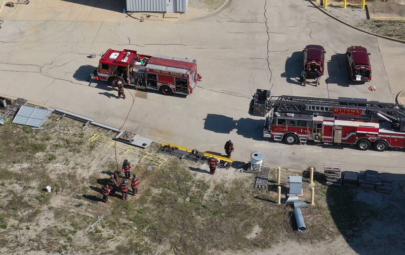 Emergency crews work the scene of a chemical release on Tuesday, April 21, 2026 at Cogee Titanium on Ottawa.