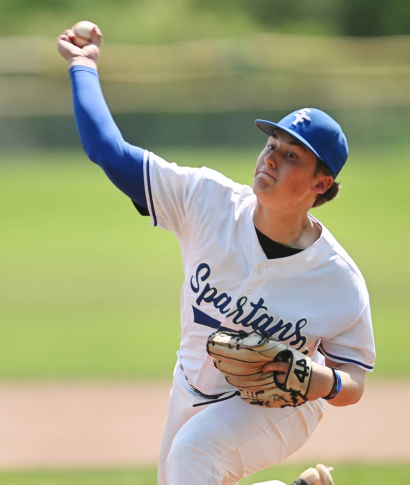 St. Francis starting pitcher Peter Solloway delivers during Saturday’s game against Marmion.