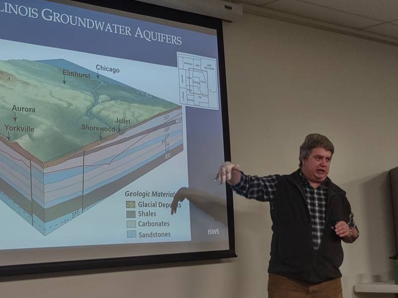 Scott Kuykendall, Water Resources Specialist for the McHenry County Department of Planning and Development, gives a talk on groundwater and water quality at the Cary Library on March 3, 2022. Kuykendall is hosting the 2022 Water Forum at MCC on August 28, 2022.