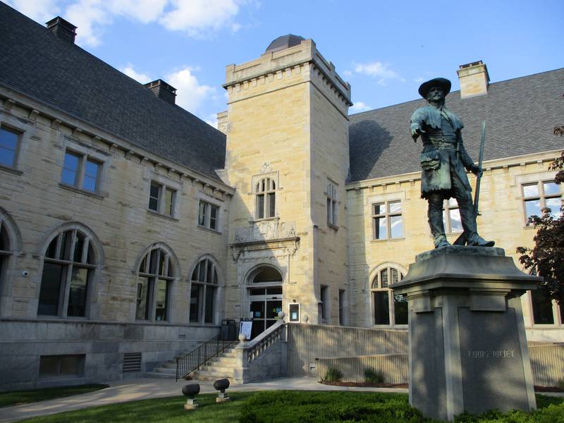 The original section of Joliet Public Library Ottawa Street Branch faces Ottawa Street.