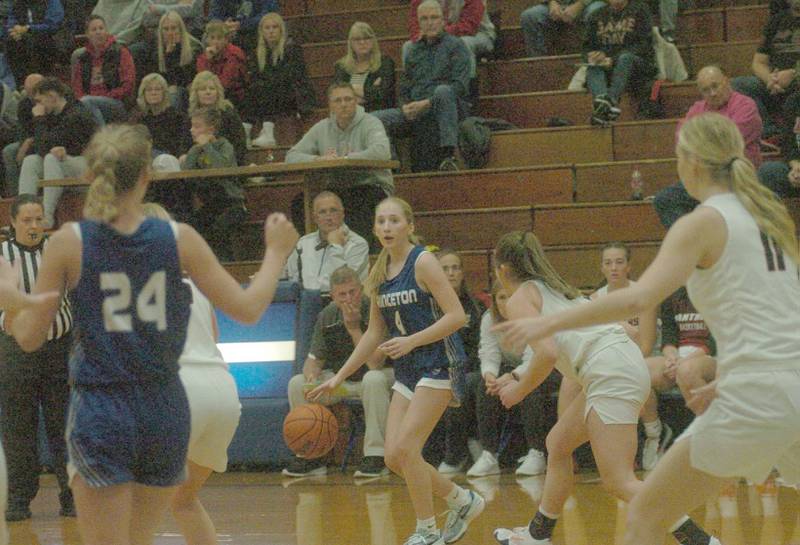 Princeton's Paige Jesse surveys the scene against Erie-Prophetstown in Saturday's championship game of the Princeton Holiday Tournament.