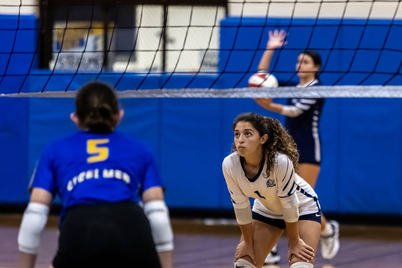 Lisle's Lilliana Rocha anticipates the action during a varsity volleyball away game against Joliet Central on Sept. 22, 2025.