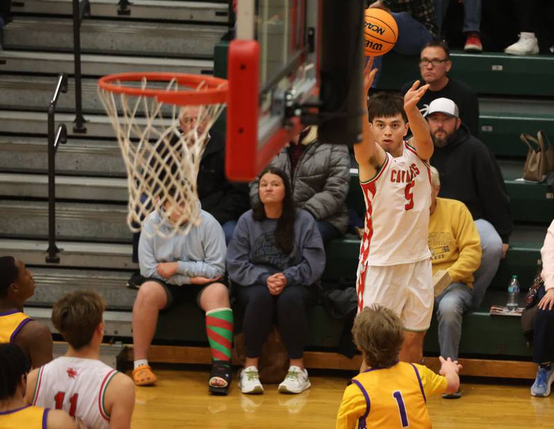 L-P's Erick Sotelo shoots a wide-open three point basket against Rantoul on Friday, Dec. 19, 2025 in Sellett Gymnasium at L-P High School.