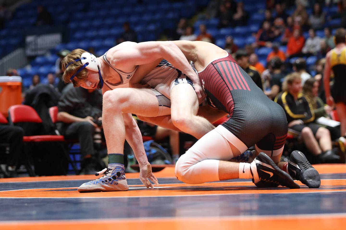 Yorkville Christian’s Jackson Gillen escapes Tremont’s Lucas Wendling in the Class 1A 170 pound dual team championship match at Grossinger Motor Arena in Bloomington. Saturday, Feb. 26, 2022, in Champaign.