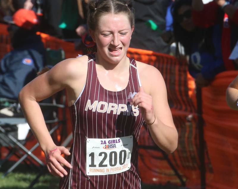 Morris's Paityn Valentine competes in the Class 2A State Cross Country race on Saturday, Nov. 4, 2023 at Detweiller Park in Peoria.