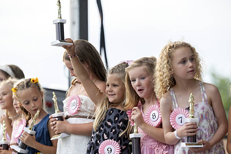 Contestants line up on stage Wednesday August 2, 2023 during the Little Miss Ogle County pageant.