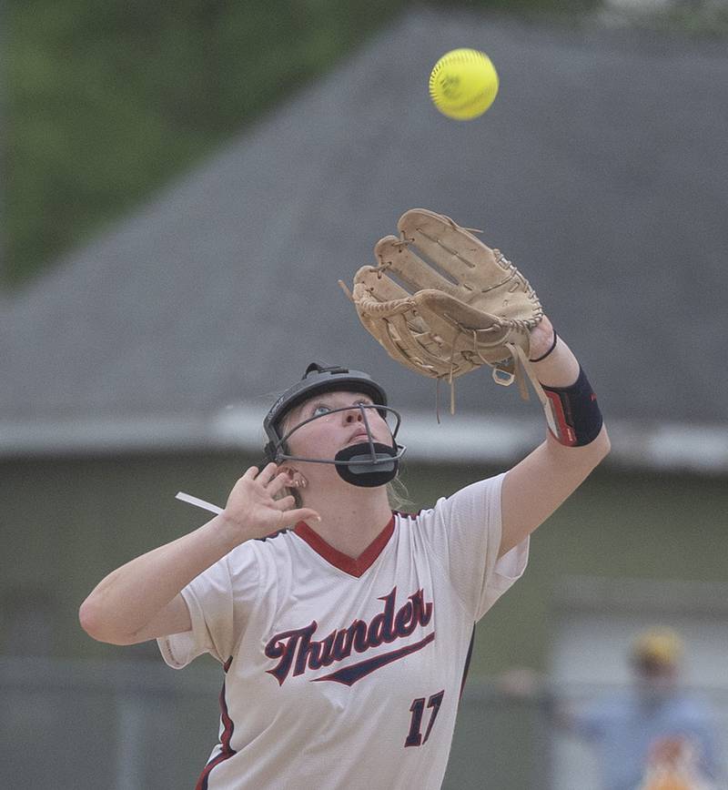 Belvidere North’s Paige Johnson camps under a pop-up against Sterling Friday, May 30, 2025, in the Class 3A Regional final in Dixon.