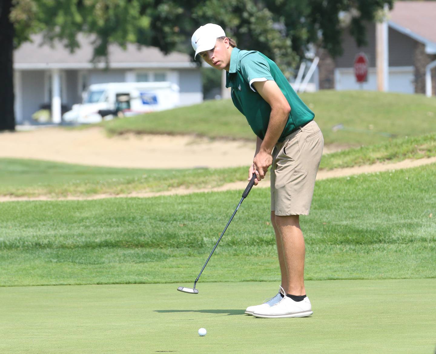 St. Bede's Logan Potthoff competes in the Streator Bulldog Invitational boys golf meet on Monday, Aug. 21, 2023 at Eastwood Golf Course in Streator.
