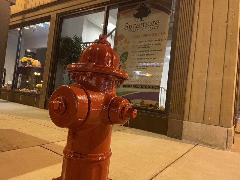 A fire hydrant outside of the Sycamore Center, the building that houses the City Council's chambers, on Monday, Sept. 20, 2021 night in downtown Sycamore.