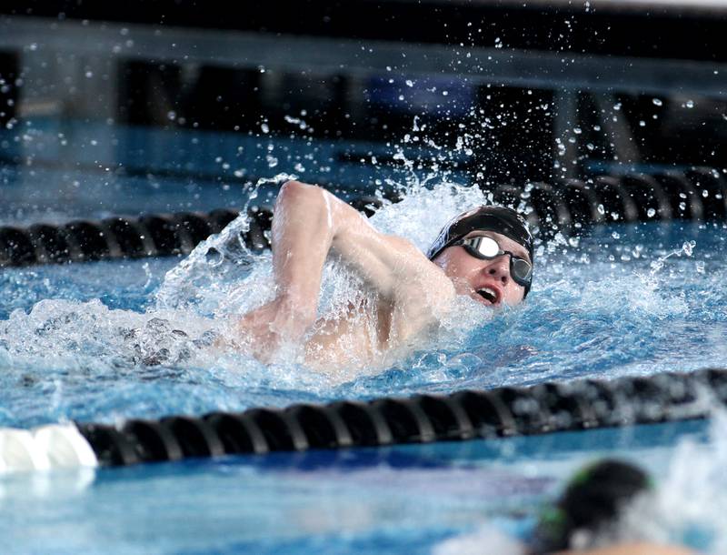 Huntley’s Gavin Heard competes in the athletes with disabilities heat of the 200-yard freestyle during the IHSA Boys Swimming and Diving Championships at FMC Natatorium in Westmont on Saturday, Feb. 26. 2022.