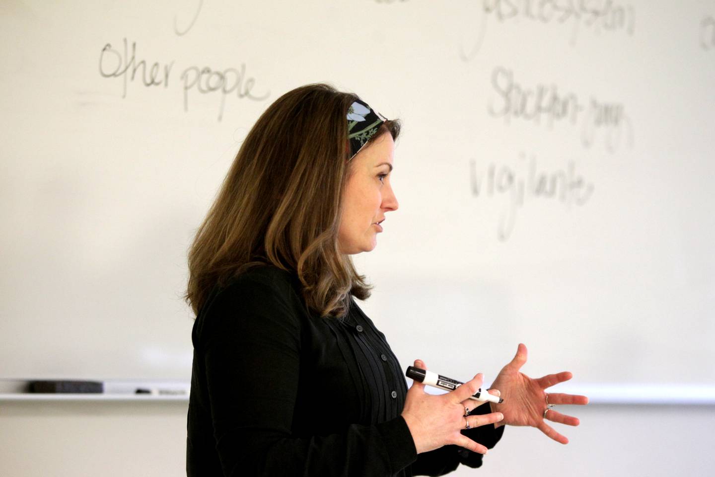 Amy Powers teaches a history class at Waubonsee Community College in Sugar Grove.