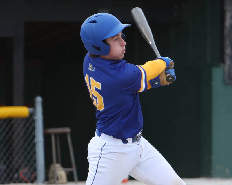 Aurora Christian's Preston Morel looks for a hit against Sandwich on Tuesday, April1, 2025 in Sandwich.